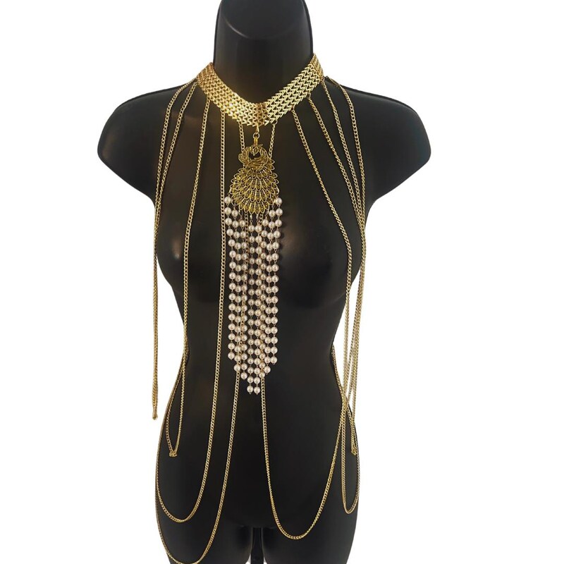 Faux pearl beaded body chain