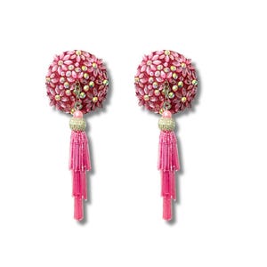 FLORAL FANTASY Pink Gems and AB Gems Nipple Pasty, Covers (2pcs) with Hand beaded Beaded Removable Chandelier Tassels