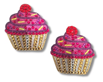 DIDI DELICIOUS Colourful Glitter and Gem Cupcake Pasties, Nipple Covers (2pcs) for Burlesque Rave Festival Pride Carnival Lingerie