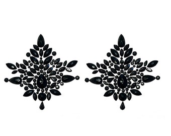Copricapezzoli MORTICIA Black Gem, copricapezzoli (2 pezzi) per festival, carnevale, rave, Halloween, burlesque, lingerie
