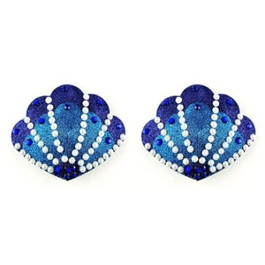 ARIEL Shell Blue Mermaid Nipple Pasties Covers (2pcs) for Burlesque, Rave Lingerie and Festivals