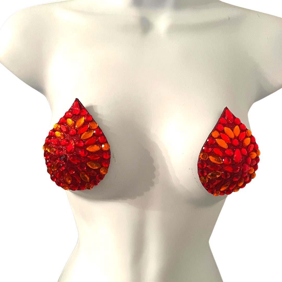 Lot De 2 Cache-tétons Strass Goutte D'eau - Argenté, Autocollant Rond, Pour Maillot De Bain, Fête, Plage (longueur 11,5 Cm)