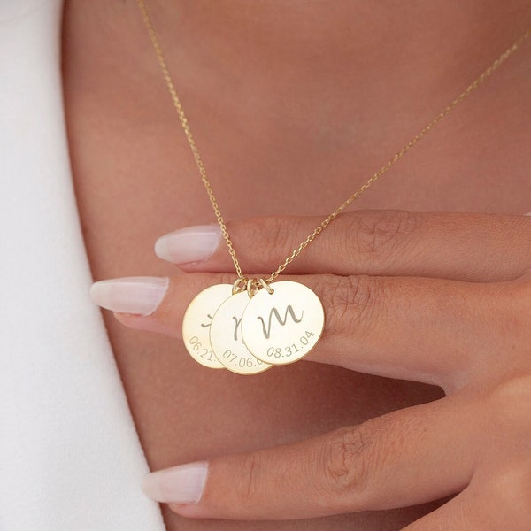 Custom Initial Disc Necklace, Engraved Letter Necklace, Personalized Name Necklace, Coin Disc Necklace, Gift for Mom