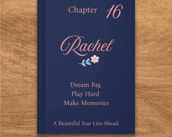 Personalized Rachel Cat Floral Journal, Custom Name Notebook, Dream Big Play Hard Memories Book, Cute Gift for Her