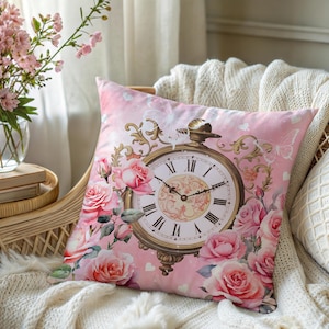 Floral Heart Pillow and Pillow Case, Pink Roses Butterflies Accent Pillow, Decorative Throw Pillow Cover, Love Gift for Her, Valentine&#39;s.