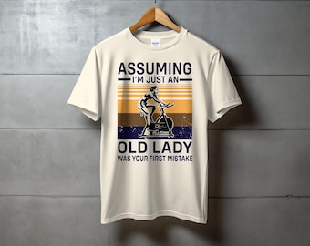 Retro Old Lady Cycling Graphic Print, Funny Spin Class Gym Art