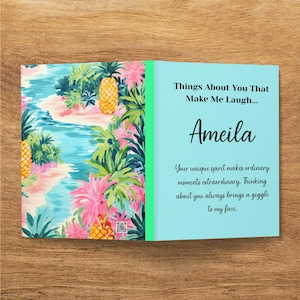 Personalized Tropical Pineapple Laughter Journal | Custom Funny Best Friend Lined Notebook Gift for Her | Vibrant Beachy Diary