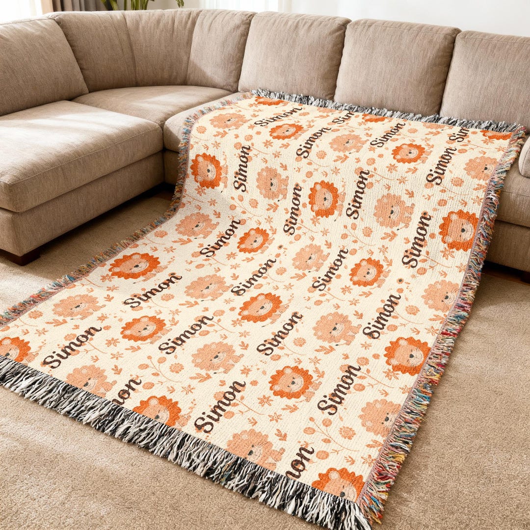 Personalized Lion Baby Blanket With Custom Name, Simon Safari Nursery ...