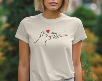 Minimalist Dog Lover T-Shirt | Simple Pet Line Art Tee | Hand & Paw Heart Design | Aesthetic Animal Lover Gift for Her