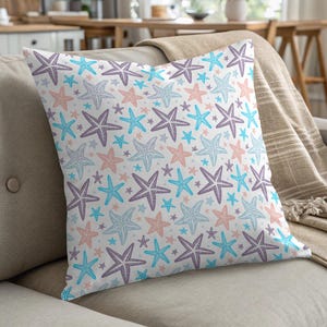 Starfish Pattern Pillow, Coastal Decor Accent, Beach House Throw Pillow, Sea Life Decorative Pillow, Nautical Pillows, Summer Home Decor