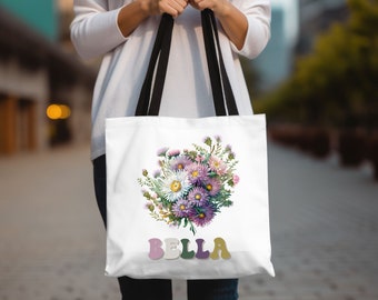 Borsa tote floreale personalizzata del mese di nascita di settembre, regalo floreale personalizzato per lei, regalo di compleanno per la mamma, la migliore amica della fidanzata