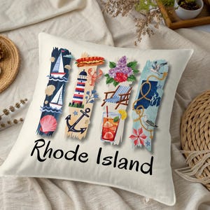 Cuscino Rhode Island, decorazione estiva nautica, cuscino da tiro costiero, decorazione per la casa sulla spiaggia, stampa bifacciale