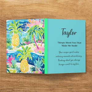 Personalized Pineapple Tropical Journal for Her, Custom Name Notebook with Preppy Palm Tree Design, Unique Spirit Gift