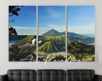 D4060 Mt Bromo and Mt Batok in the Foreground and Mt Semeru in the Distance Mountains Ready to Hang or Rolled Photo Canvas Art Print