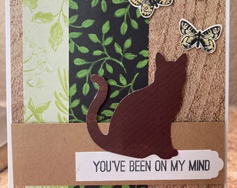 Handmade Cat & Butterflies Card, Thinking of You