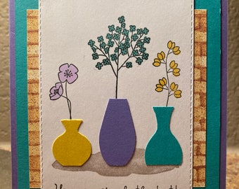 Handmade Floral Vases Card, Encouragement Greeting