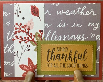 Handmade Fall Thankful Card, Autumn Friendship Card