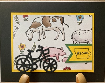 Handmade card, Iowa greeting card, Iowa gifts, Iowa cards, Bike Iowa card, Iowa bike ride gift, RAGBRAI card, Iowa notecard