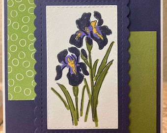 Handmade Iris Floral Note Card, Blank Greeting Card