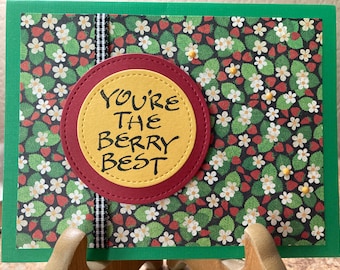 Handmade card, strawberry card, You're the Berry Best card, summer card, friendship card, encouragement card, strawberry greeting card