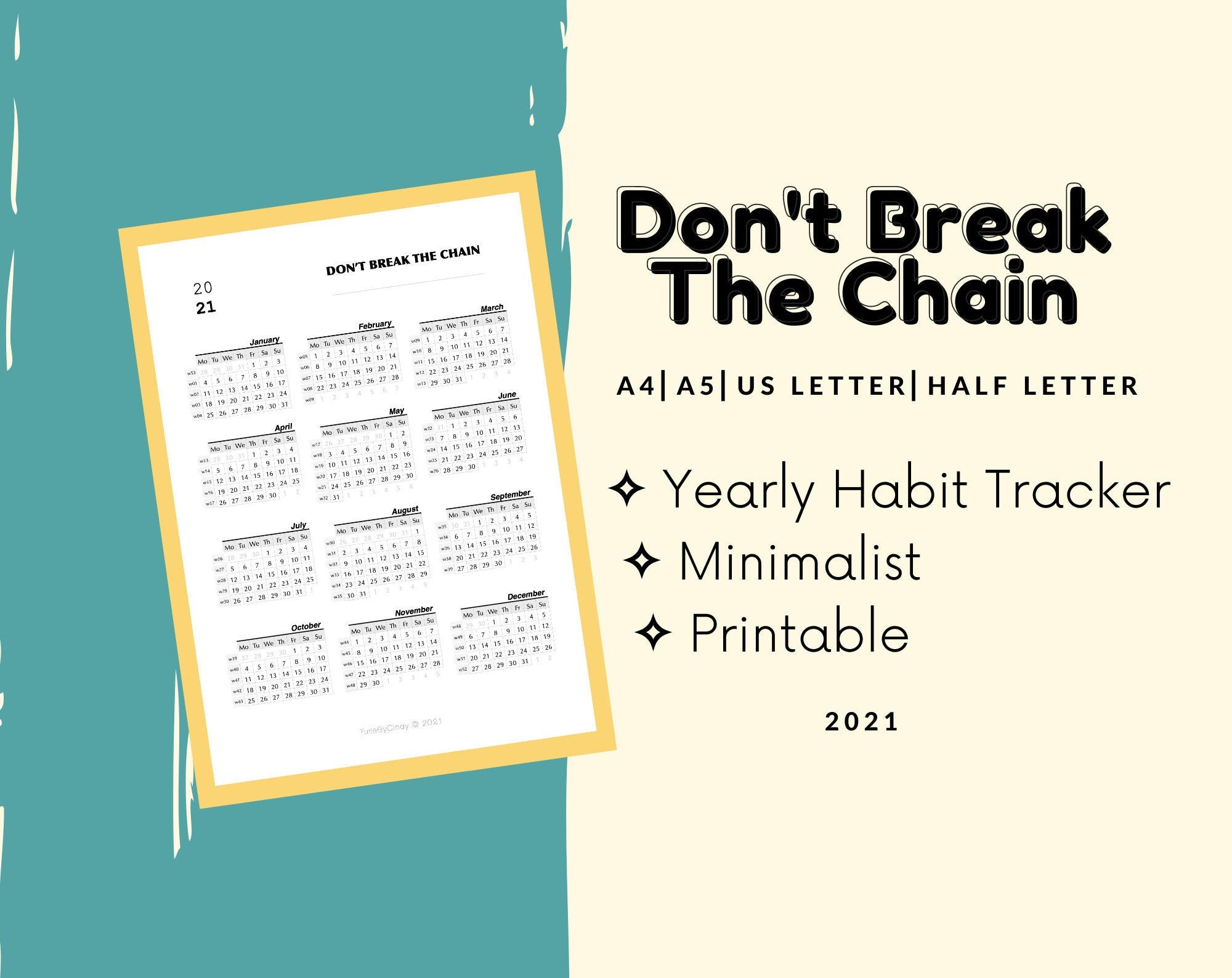 Don't Break The Chain Yearly Habit Tracker PDF Etsy