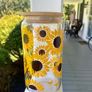 Sunflower Iced Coffee Glass, Beer Can Glass, Glass Tumbler