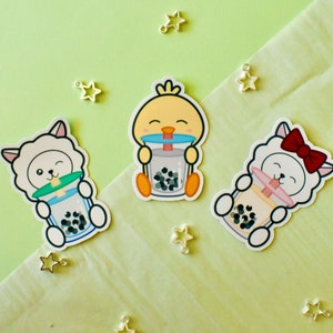 Cute Kawaii Boba | Boba Vinyl Sticker | Fun Animal Sticker | Boba Tea Sticker for Laptop | Animal Sticker Decal | Cute Journal Sticker