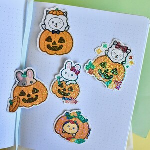 Kawaii Pumpkin Planners Stickers, Pumpkin Sticker Pack, Pumpkin Season Stickers, Sticker Halloween Vinyl, Halloween Animal Sticker