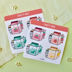 Kawaii Cute Milk Sticker Sheet | Pastel Milk Sticker Sheet | Sticker Vinyl Sheet | Bujo Sticker Sheet | Planner Sticker Sheet | Strawberry