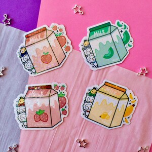 Adesivo de leite kawaii | Adesivo de caixa de leite | Adesivo de comida kawaii | Leite de morango | Adesivos fofos kawaii | Pacote de adesivos de leite | Adesivo de lhama
