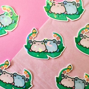 Small Frog Sticker, Frog Sticker Vinyl, Waterproof Stickers Frog, Pink Blue Frog Sticker, Bumper Sticker Frog, Decal Holographic, Frog Decal