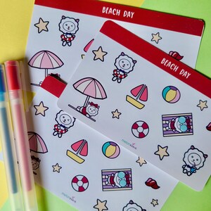 Beach Vibes Sticker Sheet | Bujo Stickers Summer | Character Sticker Sheet | Planner Stickers Summer | Fun Summer Stickers | Summer Themes