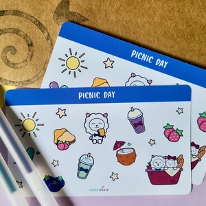 Ray & Coco Picnic Day | Kawaii Sticker | Food Sticker | Deco Sticker Sheet | Nature Stickers Sheet | Sticker Sheet Planner | Pastel Sticker