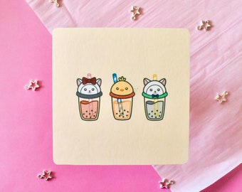 Cute Art Print Boba, Art Print for Wall Art, Boba Tea Cup, Kawaii Food Art Prints, Kawaii Coffee Art, Kawaii Decor, Boba Lover Gift