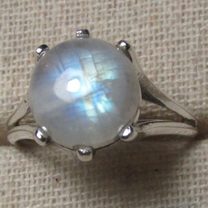 Rainbow Moonstone 925 Silver Ring size 8.75-9/R.5. Handmade Boho Ideal Gift.