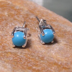 Silver 925 blue turquoise cabochon stud butterfly earrings.