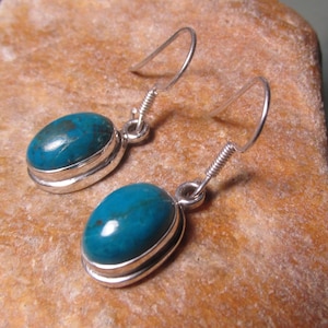 Silver 925 teal chrysocolla stone dangle design Boho earrings.