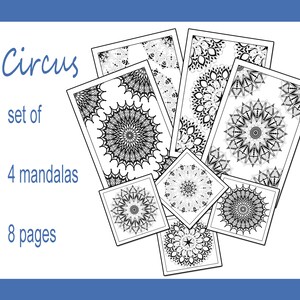 Mandala coloring page, 8 pages for coloring, Circus, relax