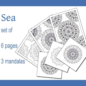 Mandala 6 coloring page, 3 mandalas for coloring, Sea, relax