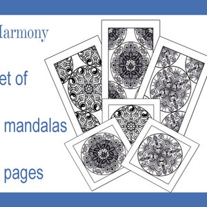 Mandala coloring page, 6 pages for coloring, Harmony, relax