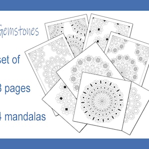 Mandala 8 coloring page, 4 mandalas for coloring, Gemstone, relax