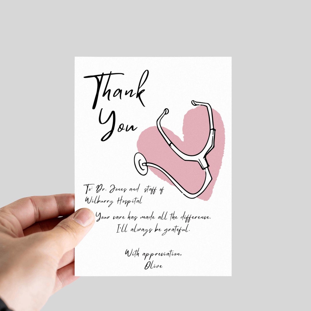 Digital Printable Doctor Nurse Thank You Card Hospital Surgeon Card ...