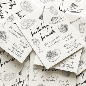 Invitation brunch d'anniversaire numérique | Invitation nuptiale de brunch de douche | Thème brunch dessiné à la main | Merci un brunch | Modèle de toile