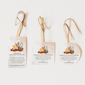 Modèle imprimable d'étiquette-cadeau de pot-pourri pour plaque de cuisson de Noël | Modèle de carte d'étiquette volante numérique Canva en pot pour aquarelle d'automne à faire soi-même