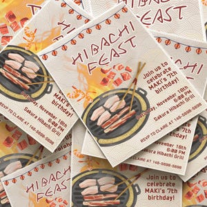 Digitale Hibachi Party Einladung | Digital Grill Abendessen Geburtstag einladen | Japanische Mottoparty | Gartengrill | Bearbeitbare Canva Vorlage