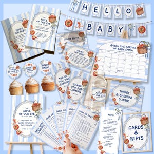 Babyshower-festpaket med hösttema och babyströssel | Könsavslöjande hösttema, äppelskörd och plockning, Canva-mall, gabbie