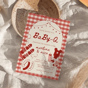 Red Baby Q Baby Shower Invitation | Bbq Grill Baby Sprinkle | Backyard Garden Barbecue Party Invite | Boy Girl Gender Reveal Canva Template