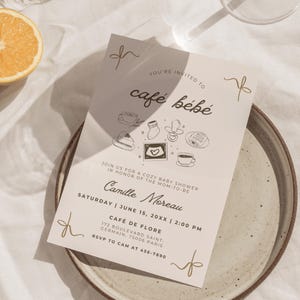Convite Digital para Chá de Bebê Café Bebe | Convite para Revelação de Sexo com Tema Café | Bebê Está se Preparando | Beba e Veja | Modelo Canva para Café Francês