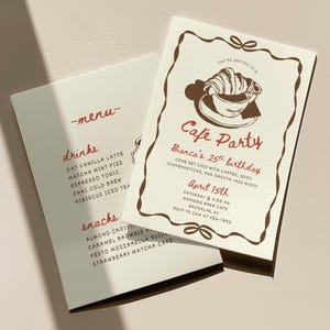 Uitnodiging caféfeest | Koffie verjaardagsuitnodiging | Home Appartement Coffeeshop Menu | Housewarming Taart Gebak Brunch | Canvassjabloon