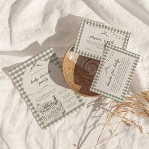 Garten-Baby-Brunch-Dusche-Bundle | Handgezeichnete Baby Sprinkle Invite | Gender Reveal Party | Raffle Books Dankeskarten-Set | Canva Vorlage